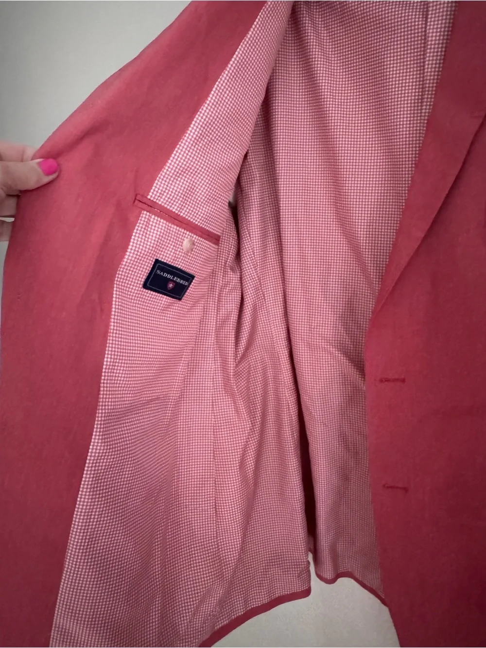SADDLEBRED 100% Cotton 2 Button Gingham Lined Blazer Sports Coat -Men's Size 46L